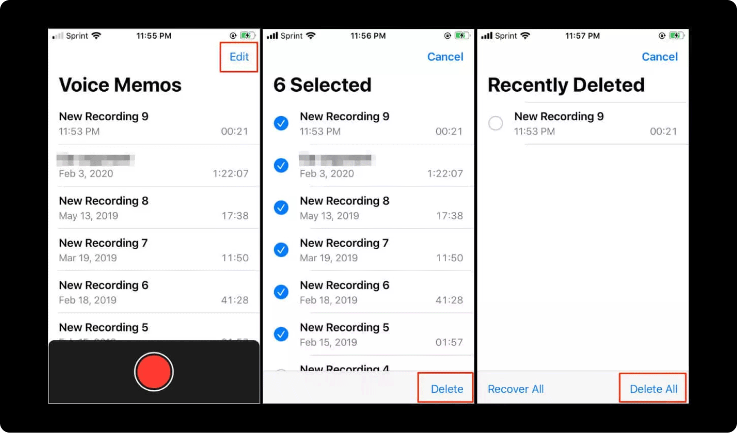 Deleting Voice Memos throughout iCloud Storage