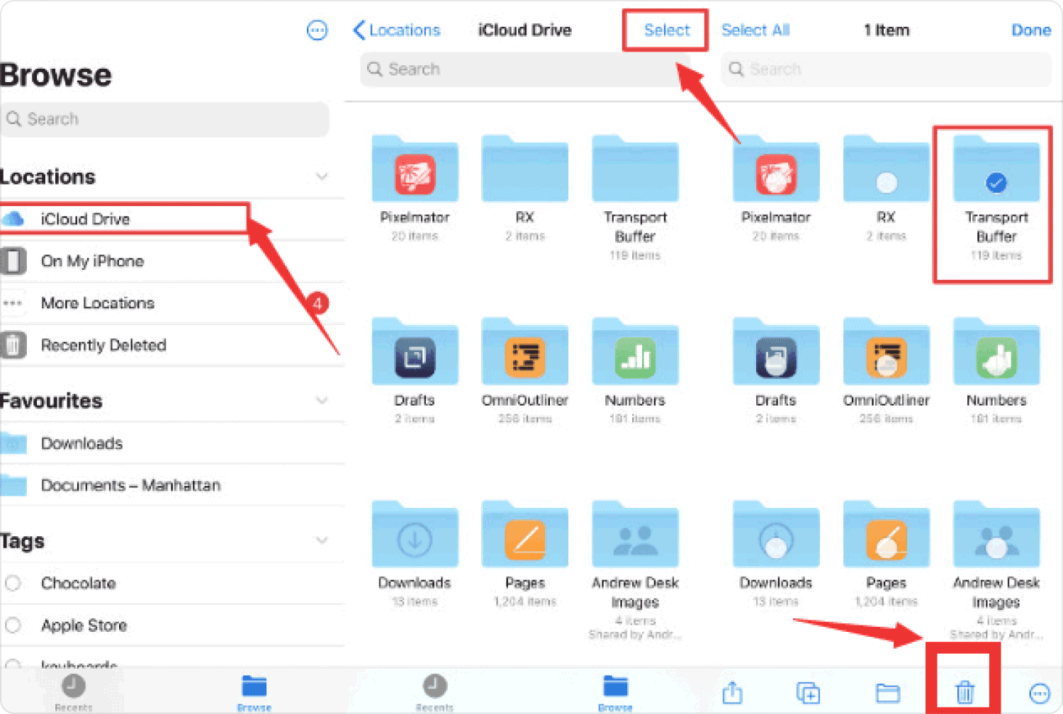 Deleting Unwanted Folders & Files throughout iCloud Storage