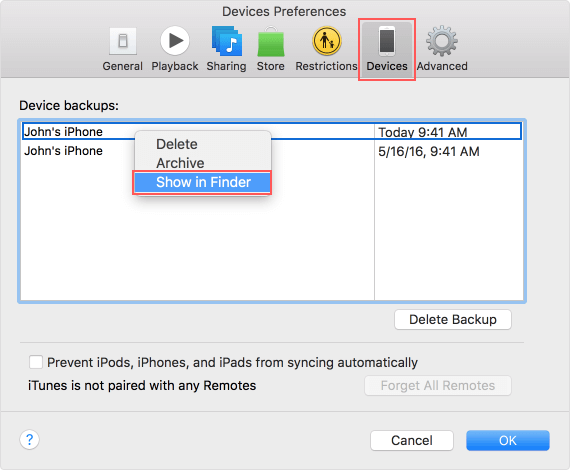 Accedi ai file di backup di iPhone su Mac utilizzando l'app iTunes