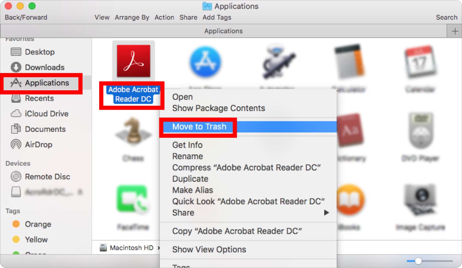 Supprimer Adobe Acrobat de Mac à l'aide du Finder