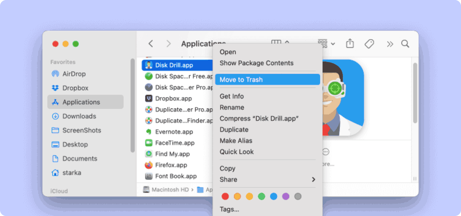 Rimuovi Disk Drill su Mac utilizzando Finder
