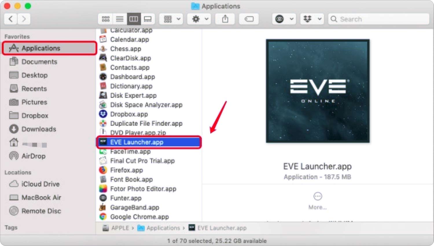 Desinstalar manualmente EVE Online en Mac