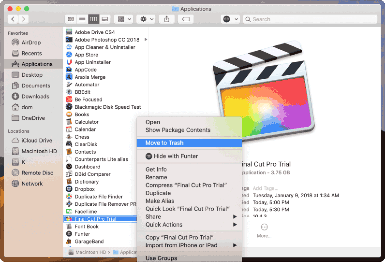 Disinstalla Final Cut Pro su Mac utilizzando Finder