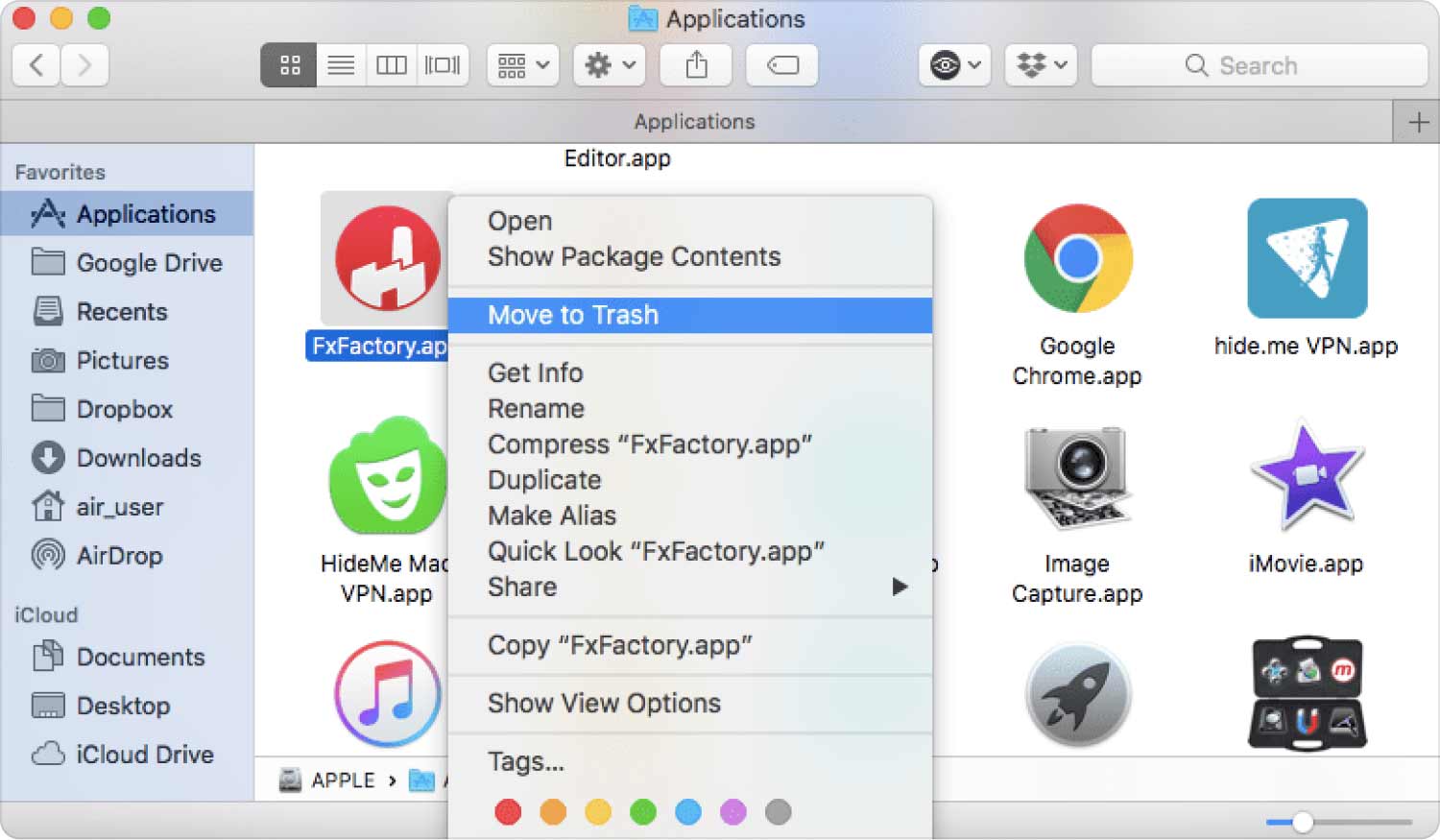 Uninstall FxFactory on Mac Using Finder