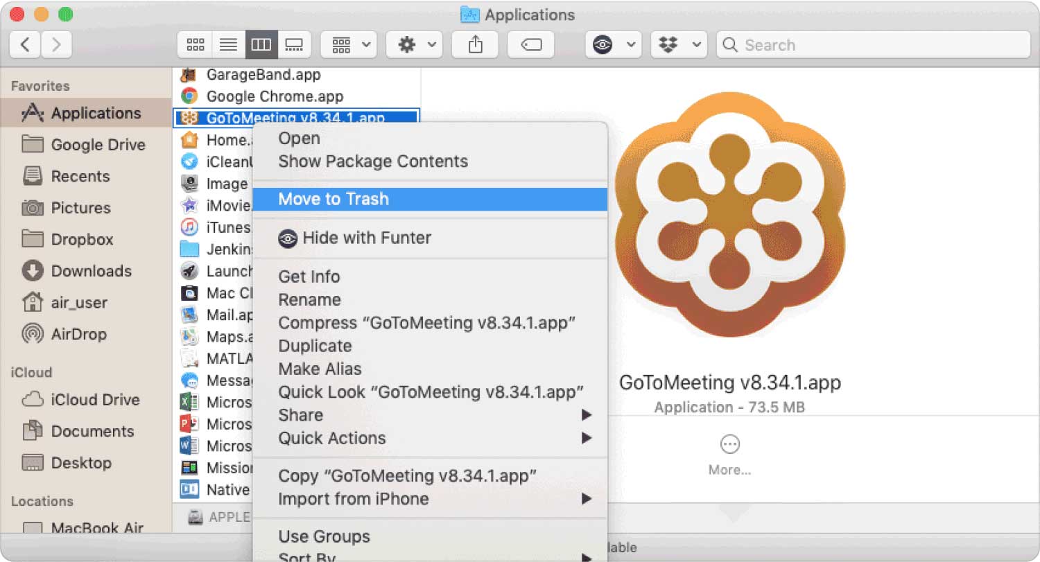 Disinstalla GoToMeeting sul Mac utilizzando l'opzione manuale