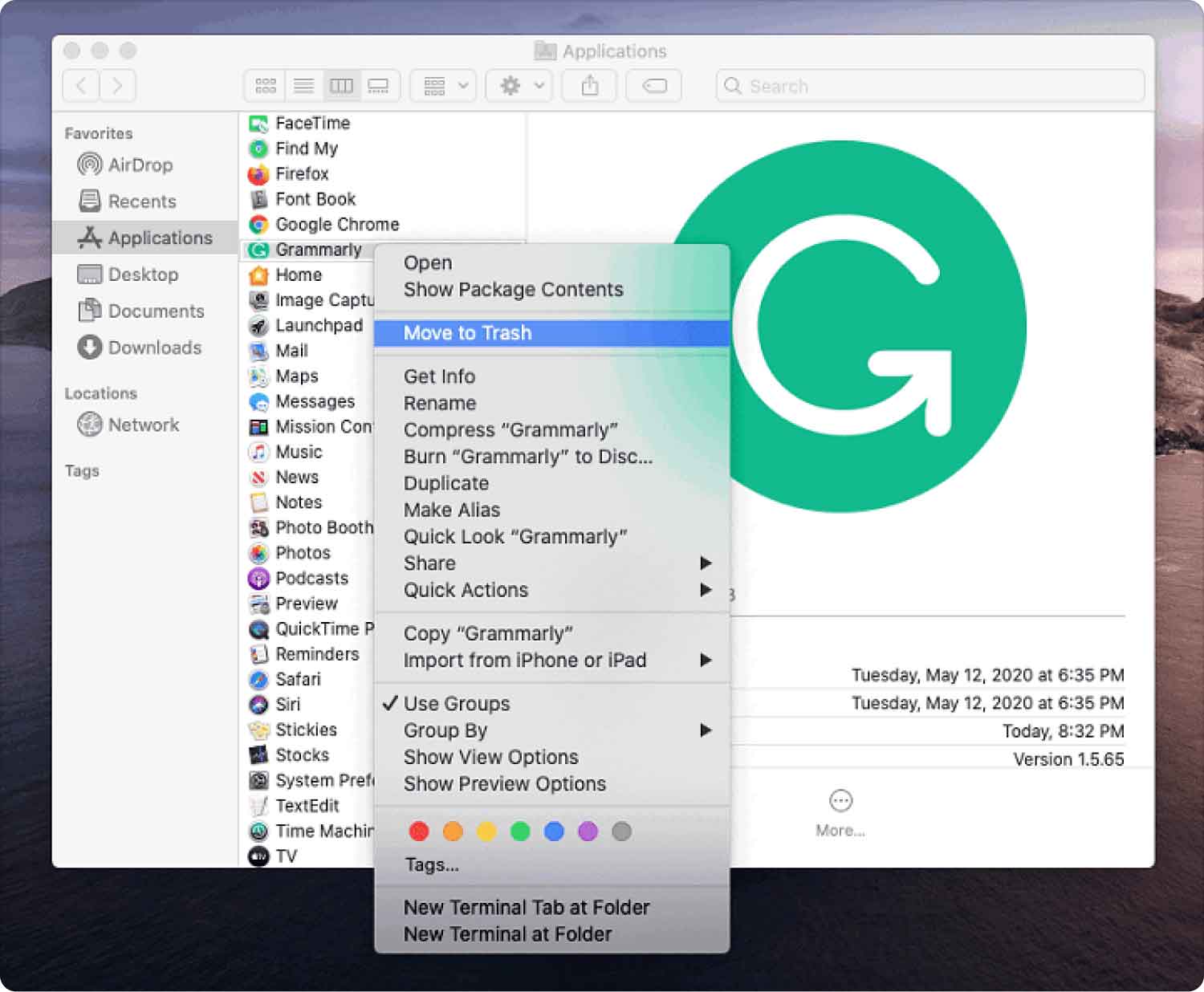 Désinstaller Grammarly sur Mac à l'aide du Finder