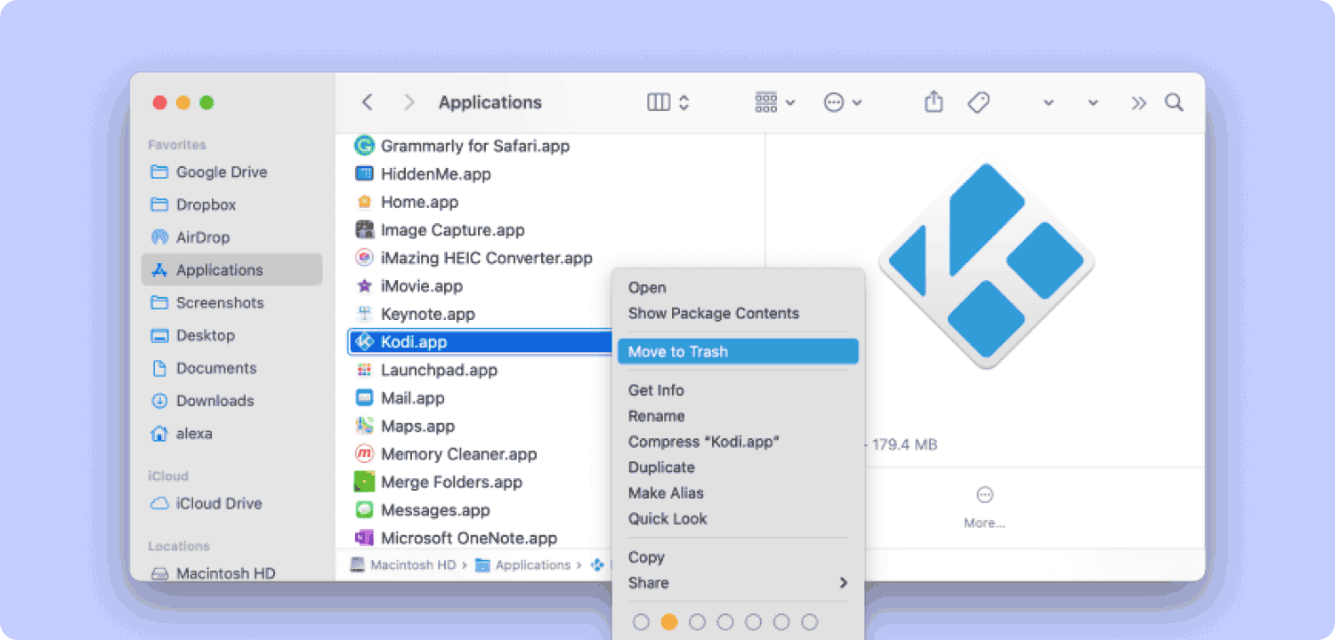 Supprimer Kodi de Mac à l'aide du Finder