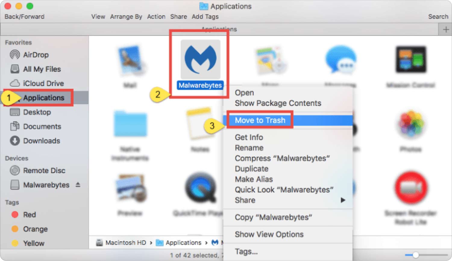 Deinstallieren Sie Malwarebytes manuell auf dem Mac