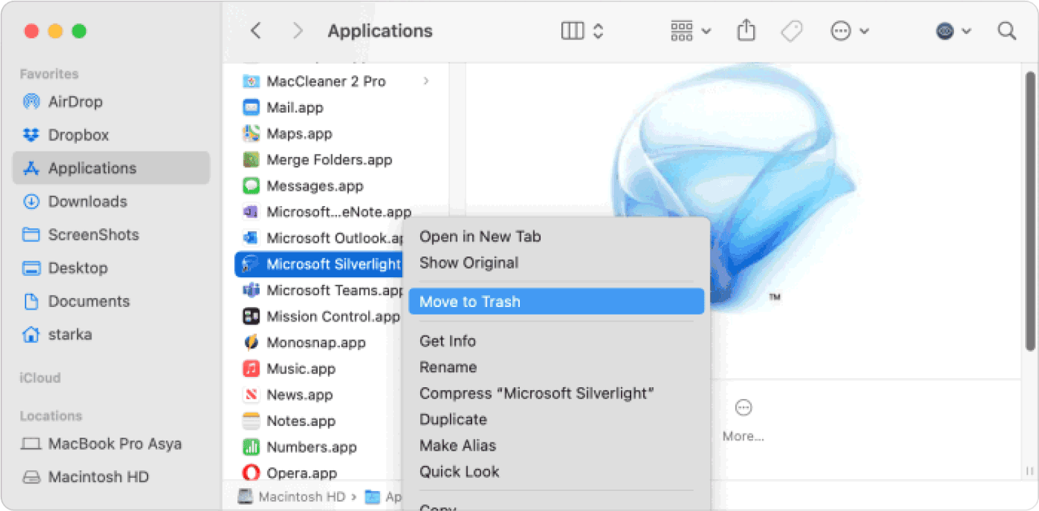 Deinstallieren Sie Silverlight auf dem Mac mit dem Finder