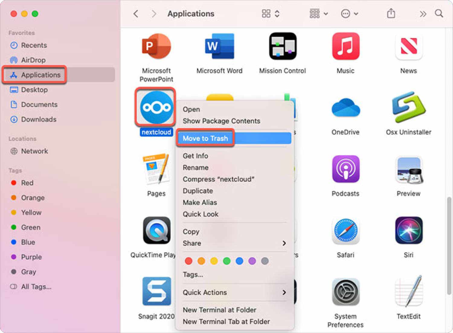 Finder'ı Kullanarak NextCloud'u Mac'ten Kaldırma