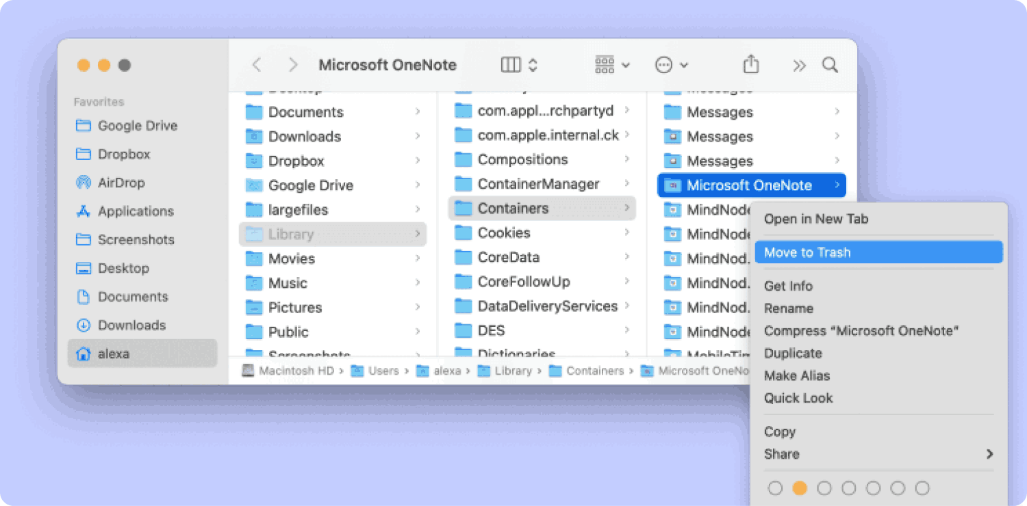 Rimuovi manualmente OneNote su Mac