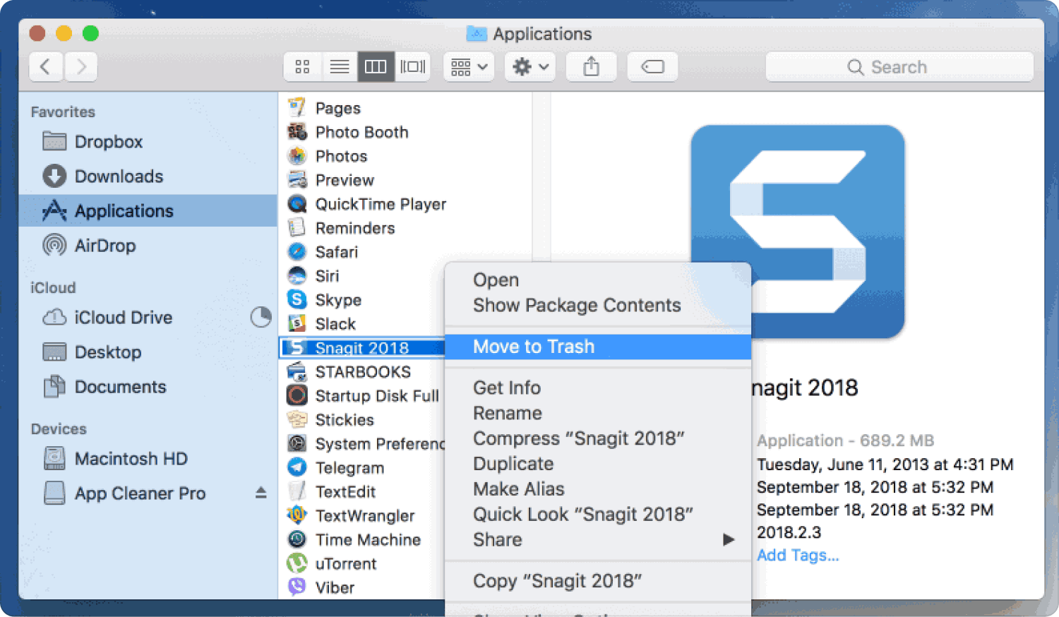 Uninstall Snagit on Mac Using Finder