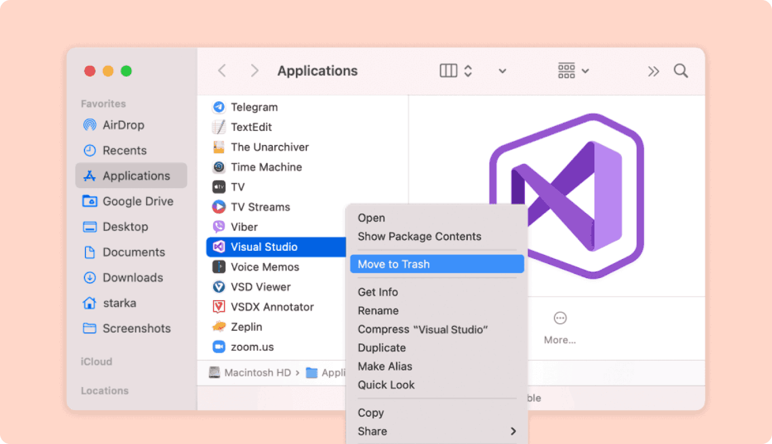 Mac 上の Visual Studio を手動でアンインストールする