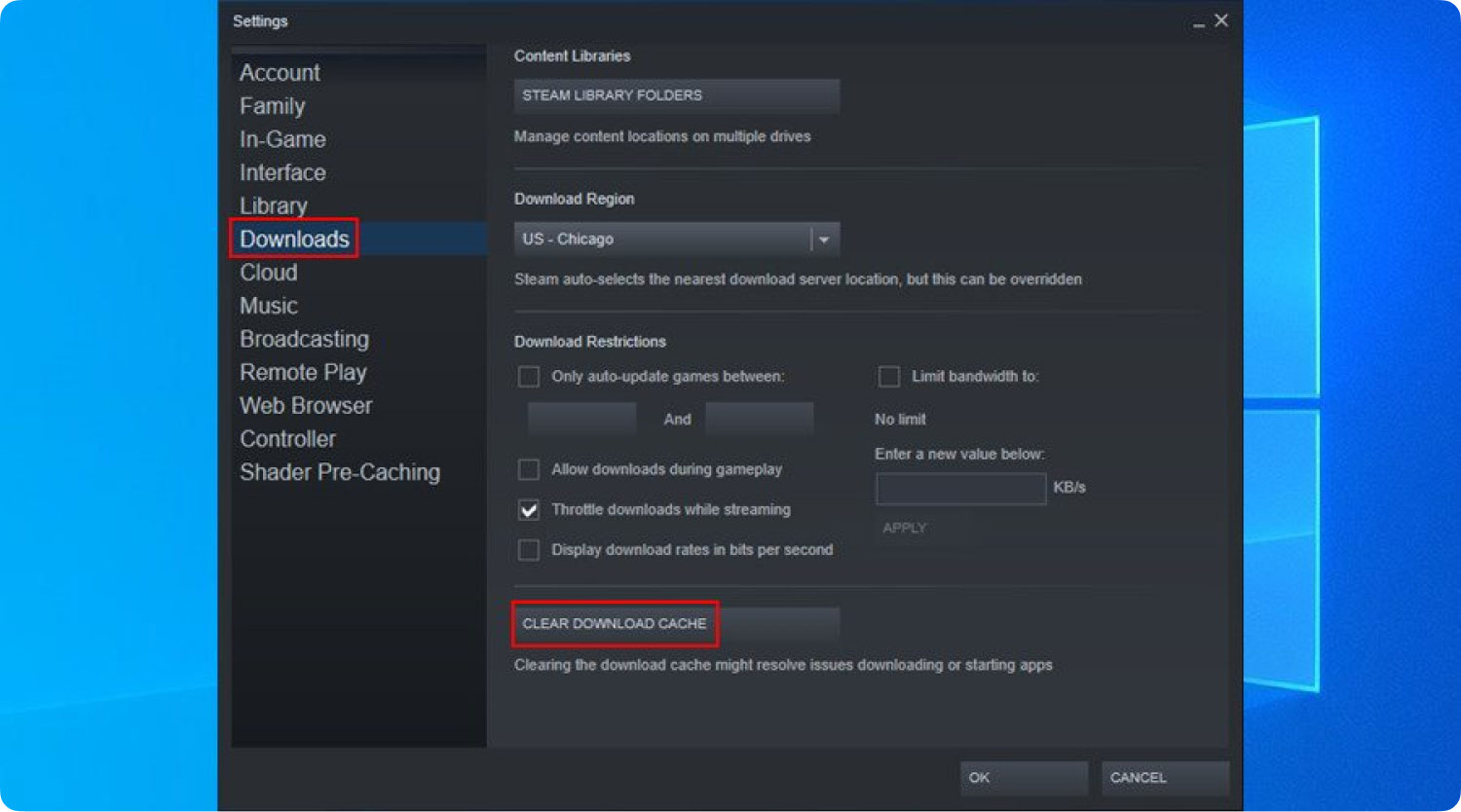 Effacer le cache de téléchargement Steam sur Mac