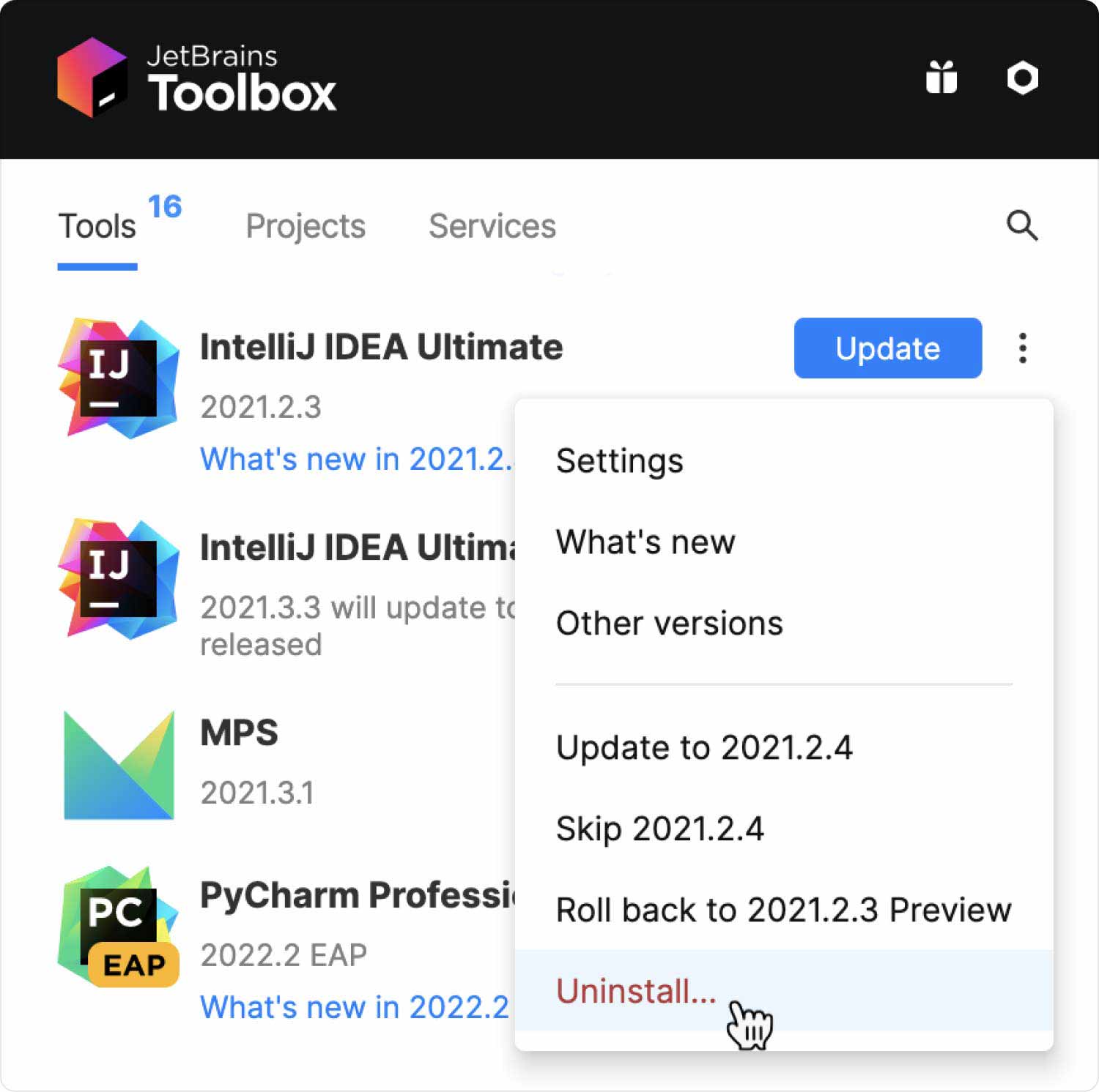 Désinstaller à l'aide de l'application Toolbox