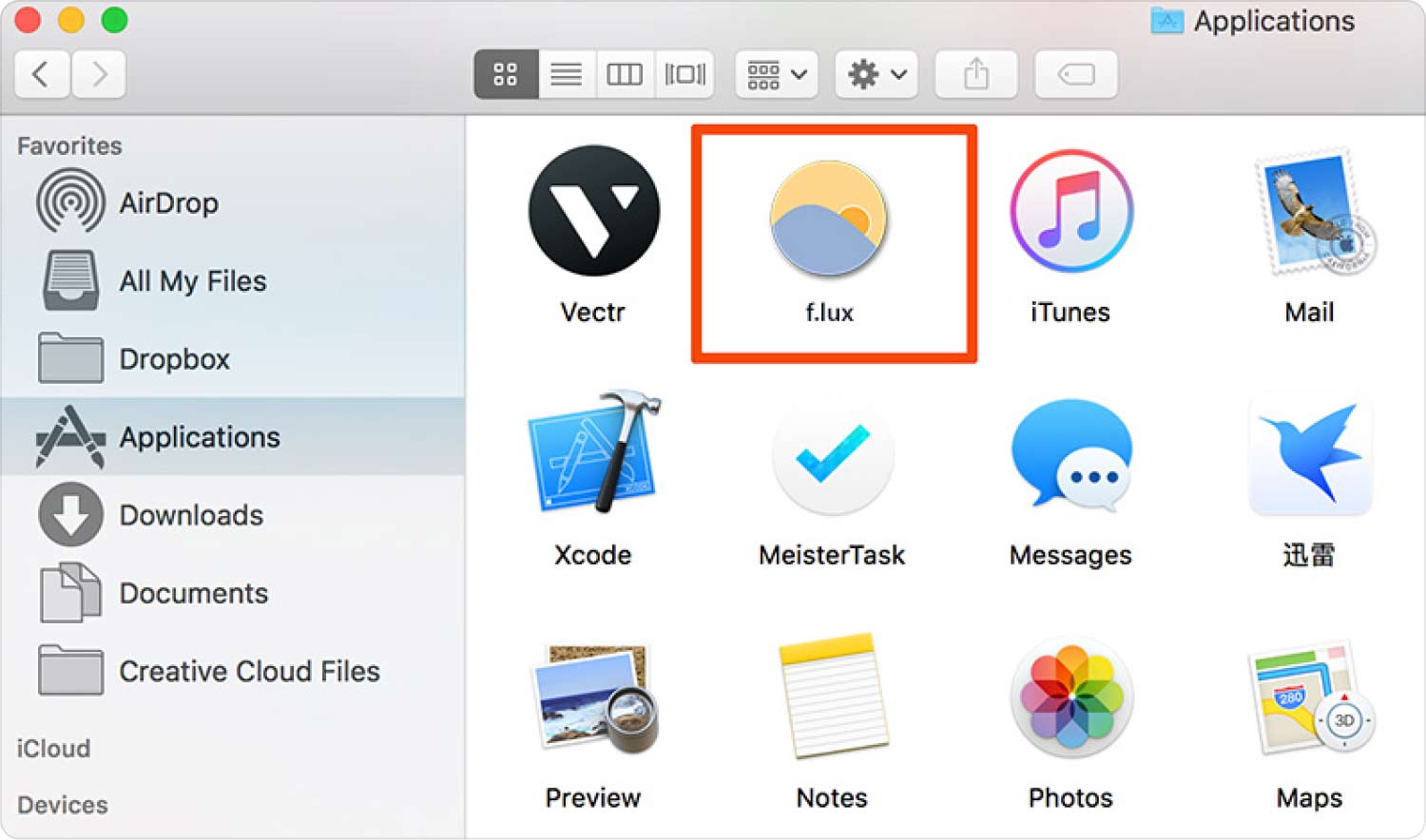 Supprimer Flux sur Mac à l'aide du Finder