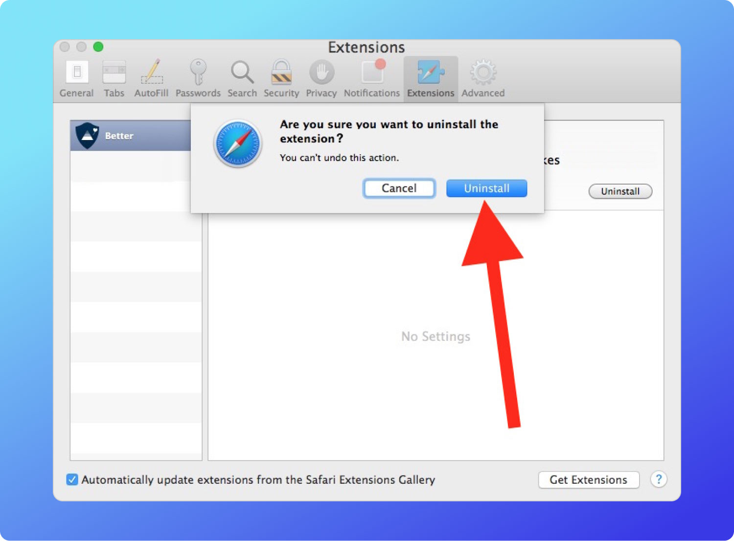 Eliminar extensiones de Safari en Mac